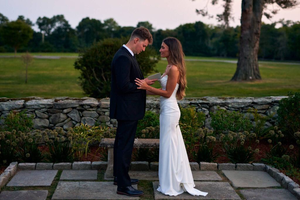 Bride and groom exchange vows.