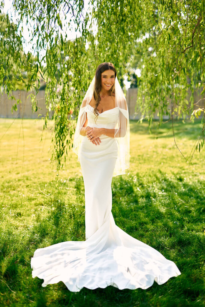 Bride smiles in Bristol at Mount Hope Farm wedding