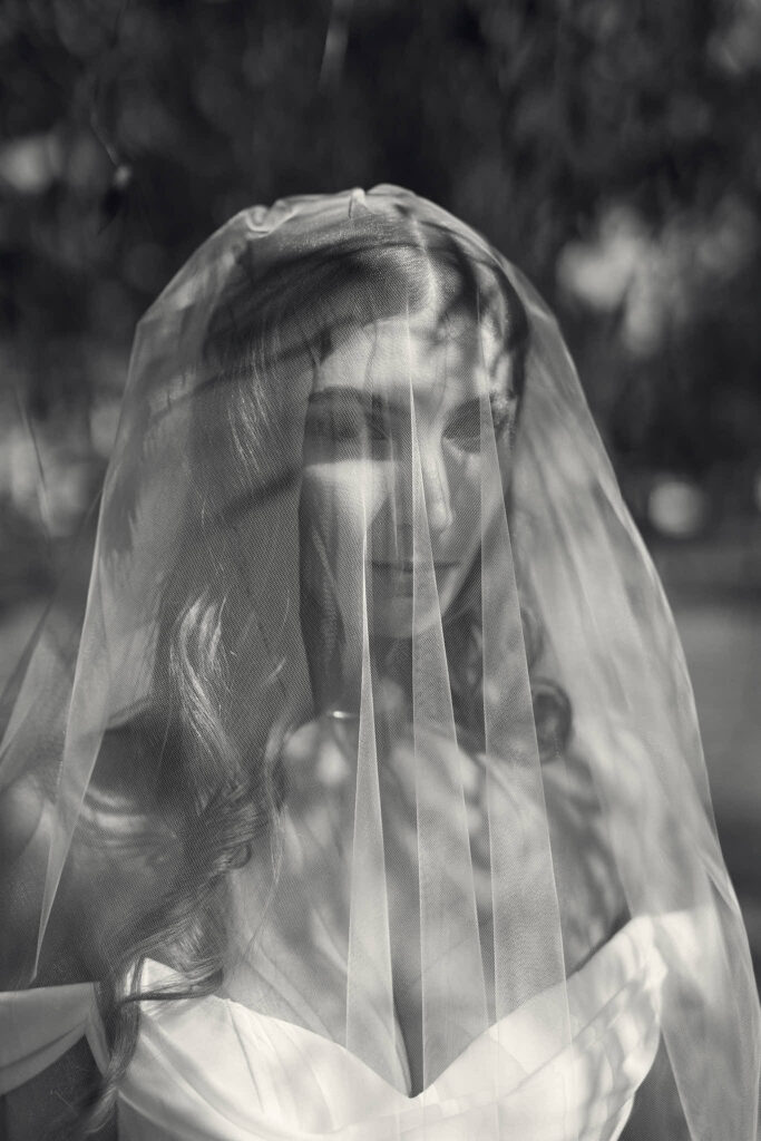 Black and white bridal portrait at Rhode Island wedding.