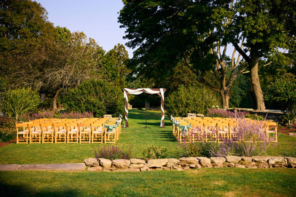 Outdoor ceremony decor at Mount Hope Farm wedding.