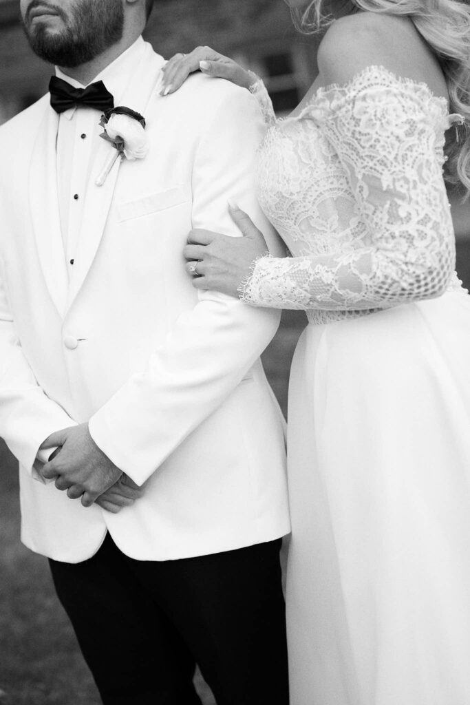 Bride and groom embrace in Rhode Island wedding photos