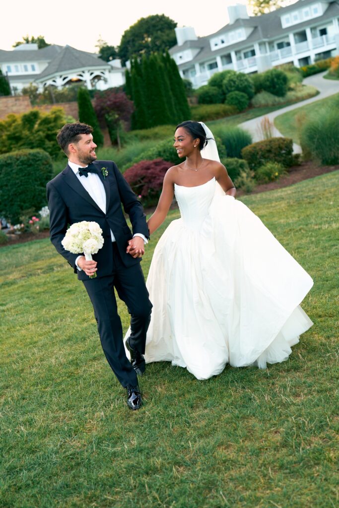 A couple at their waterfront wedding in Westbrook, Connecticut
