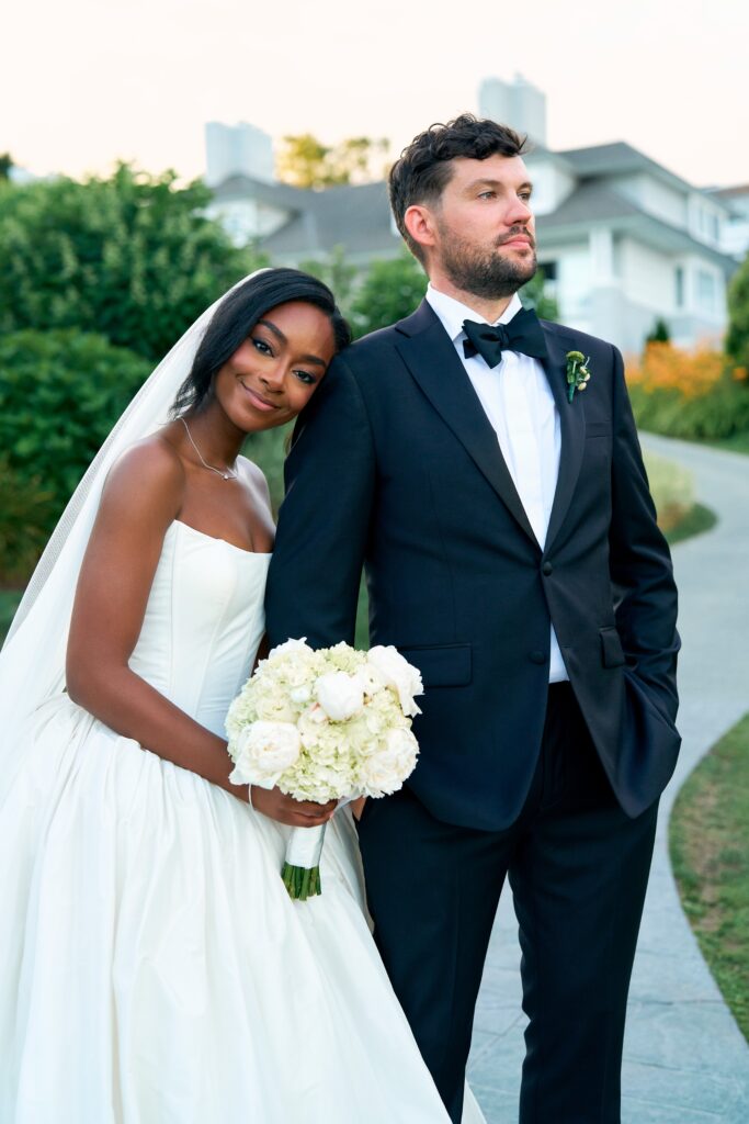 Couple's portrait at waterfront wedding in Westbrook, Connecticut