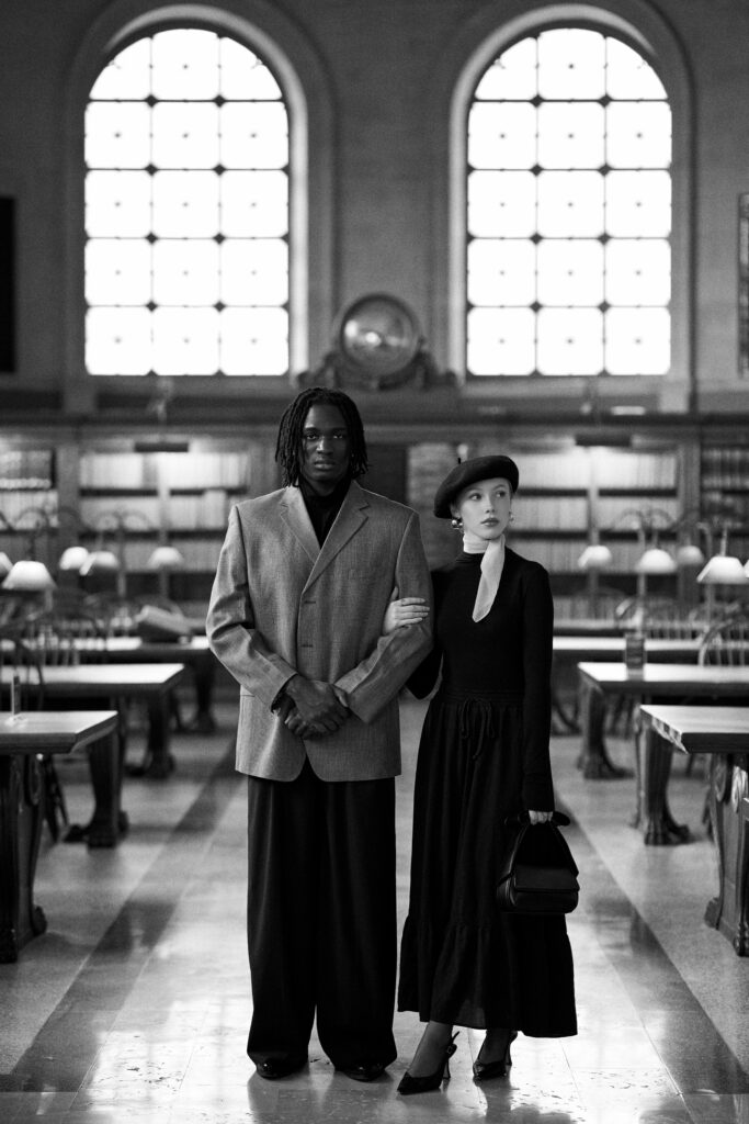 Editorial style engagement photos in Bates Hall at the Boston Public Library