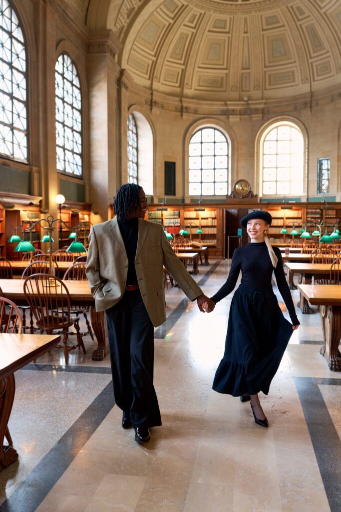 Boston engagement photos taken in Bates Hall