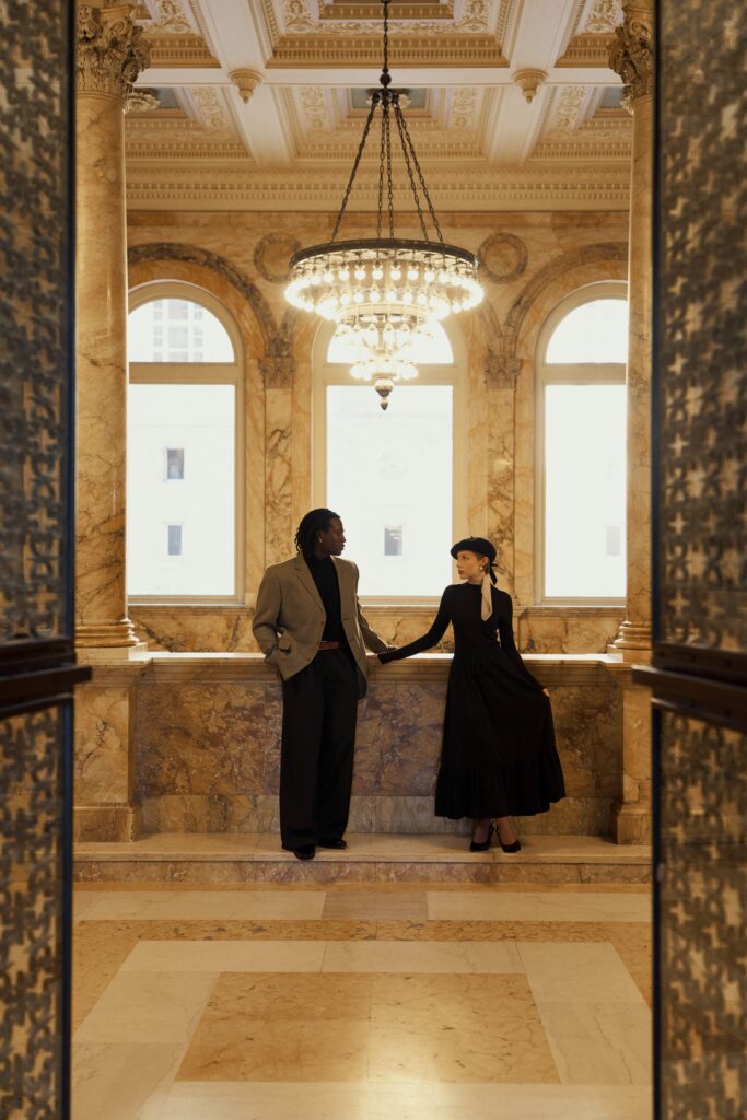 Downtown Boston engagement photos at the Boston Public Library