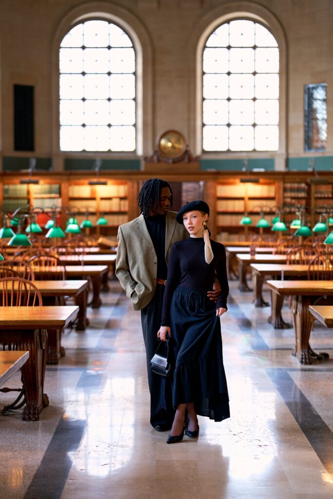 Engagement session at Boston Public Library in Bates Hall