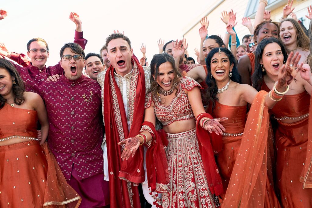 Newport Beach House baraat during a multicultural wedding weekend