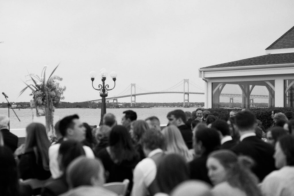 Newport wedding photographer captures Belle Mer outdoor wedding ceremony