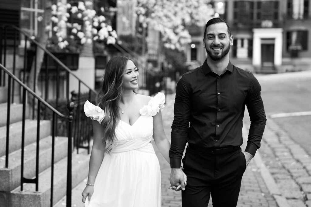 Romantic Boston engagement session on Acorn Street in Beacon Hill