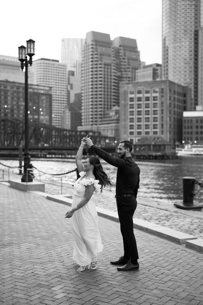 Fan Pier Park engagement session at sunset