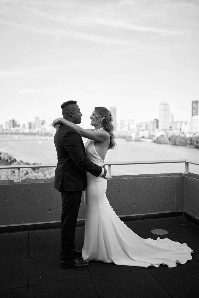 Romantic bride and groom portrait at Hyatt Regency Cambridge in Boston