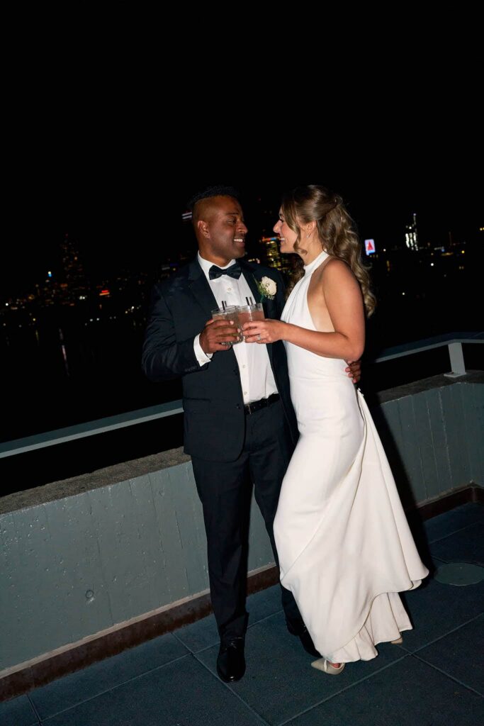 Wedding photography bride and groom on Hyatt Regency Boston rooftop