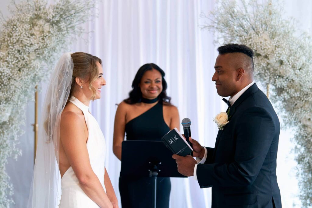 Bride and groom at Hyatt Regency wedding ceremony in Boston